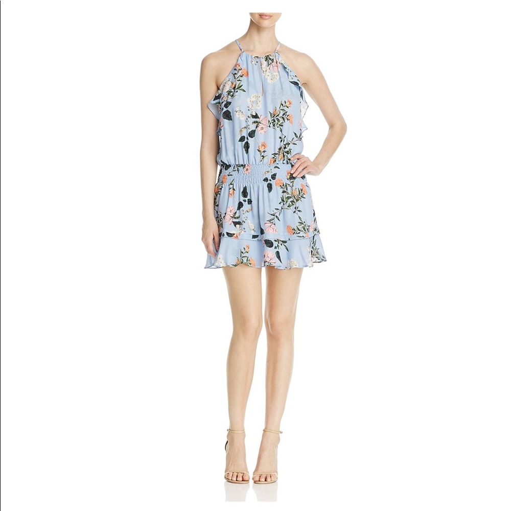 Parker Williame Silk Floral Smocked Halter Dress,S